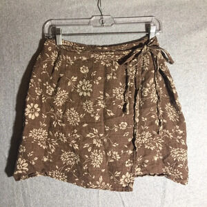 Womens The Limited Skirt Wrap Linen Lagenlook Neutral Feminine Floral Print